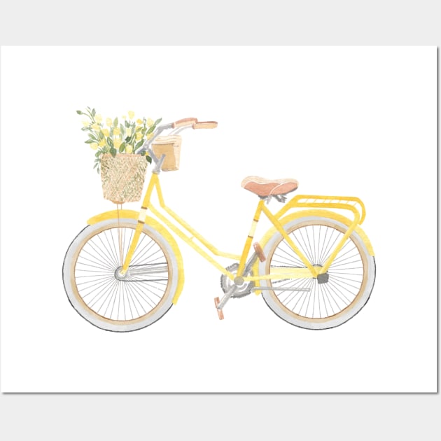 Yellow Bicycle Watercolour Painting Wall Art by Flowering Words